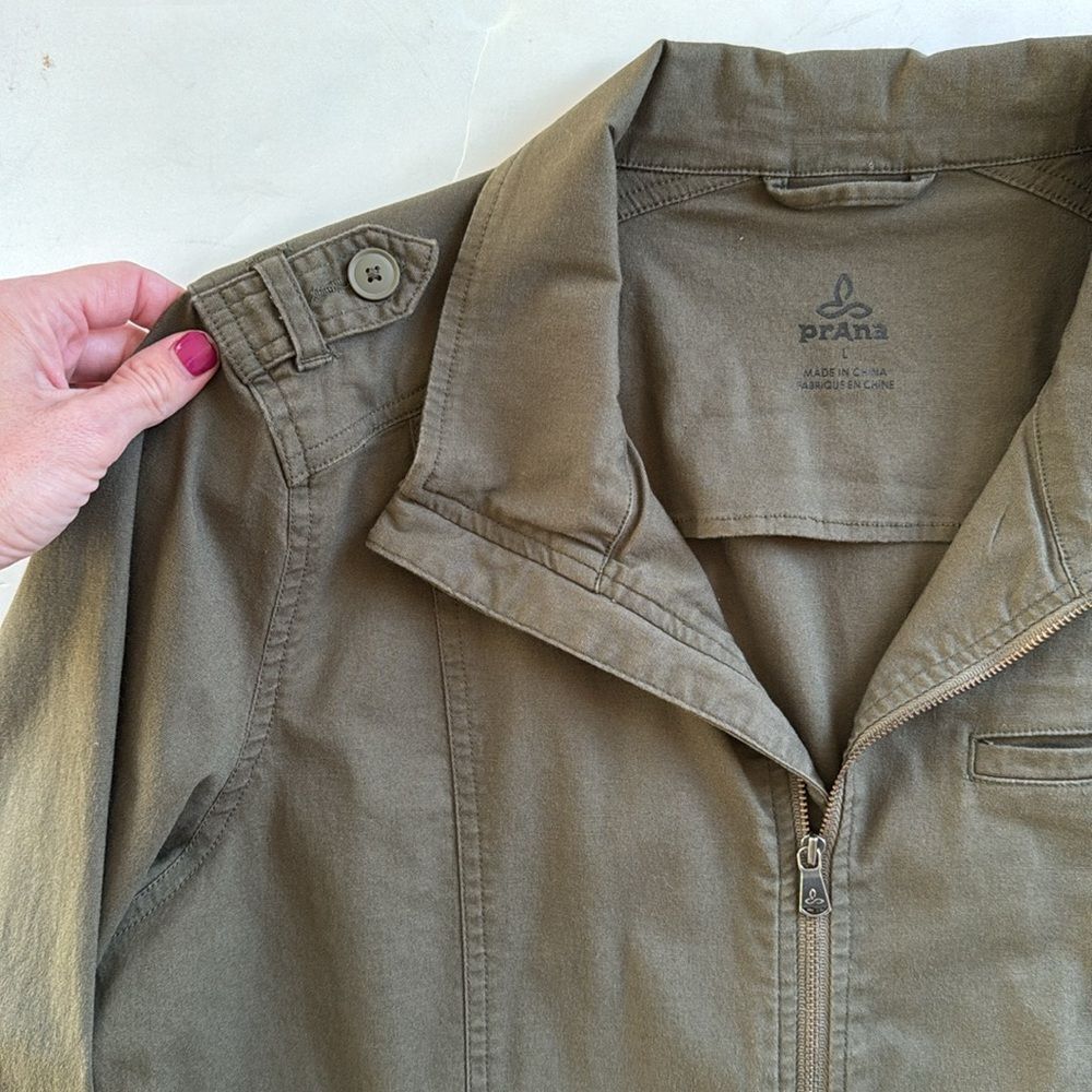 PrAna Mayve Army Green Military Style Full Zip Cotton Utility Jacket Size L - Picture 8 of 16